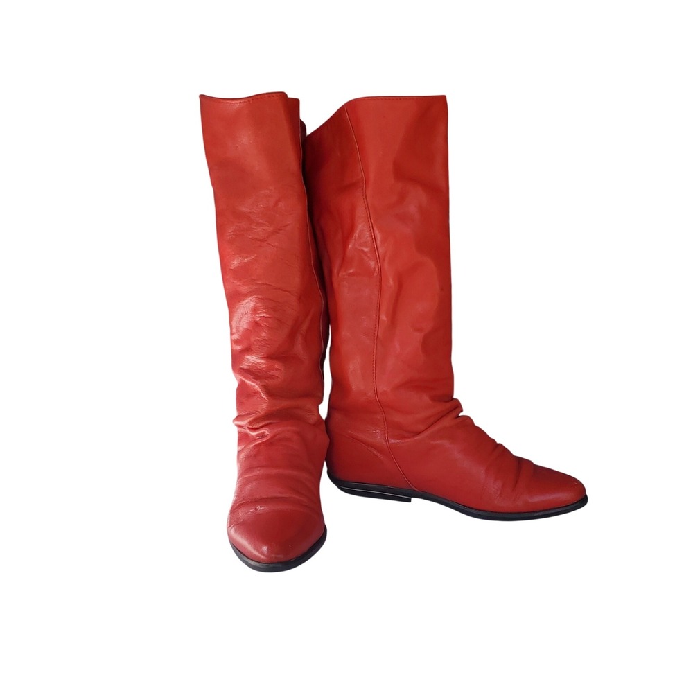 Santana Canada Leather Tall Slouch Boots Women 6.5 Red Excellent Vintage Flat